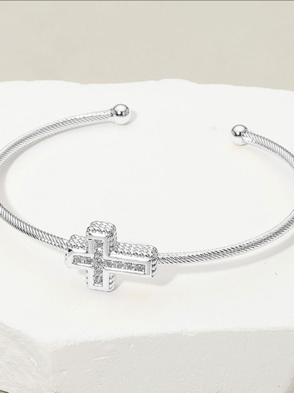 Silver Cross Cable Cuff Bracelet